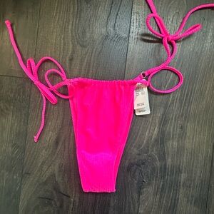 aerie Neon Pink Ribbed Tie-Side Bikini Bottom